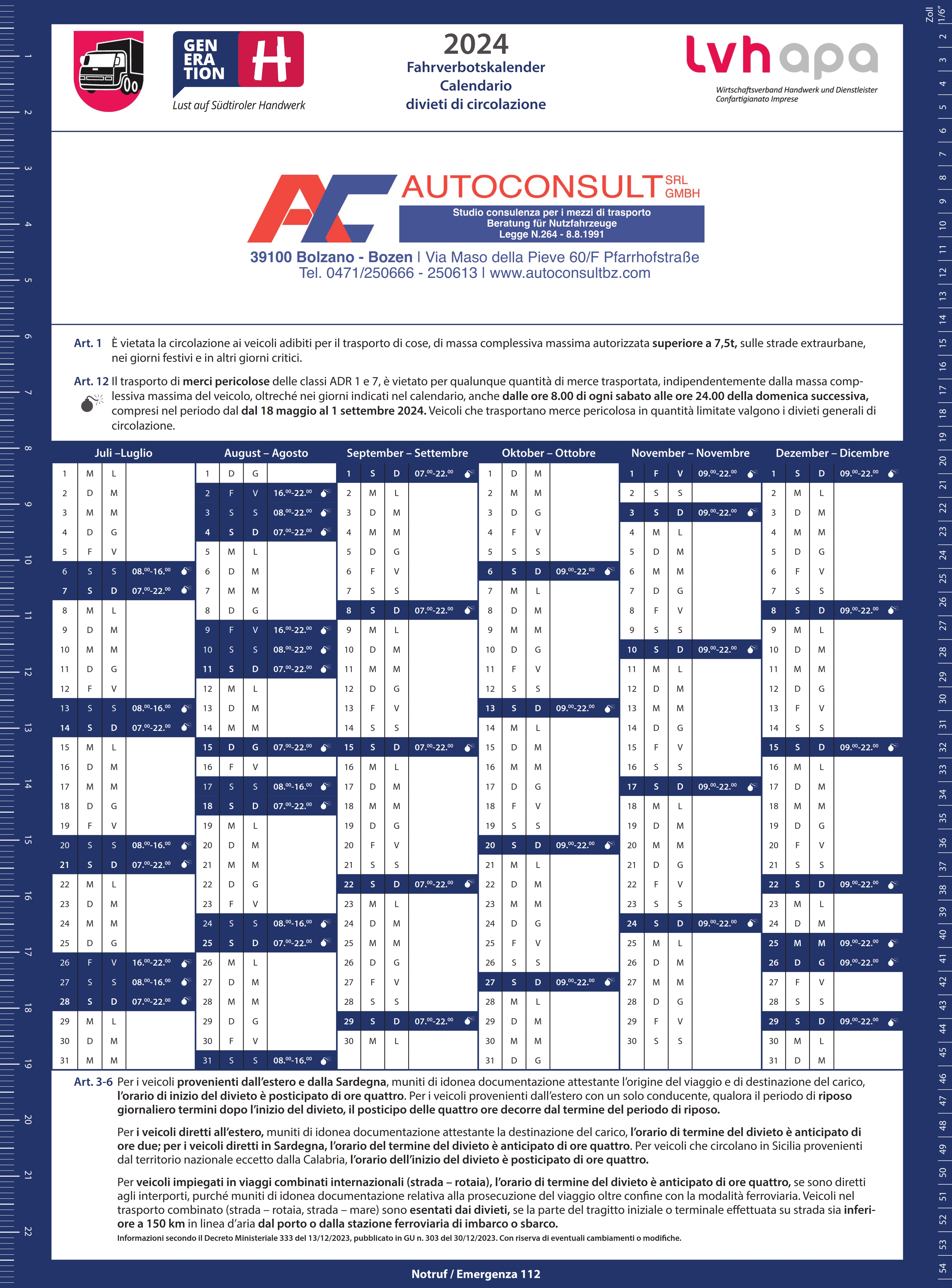 GASSER IVECO Fahrverbotskalender 2024 17x23 DEIT 002